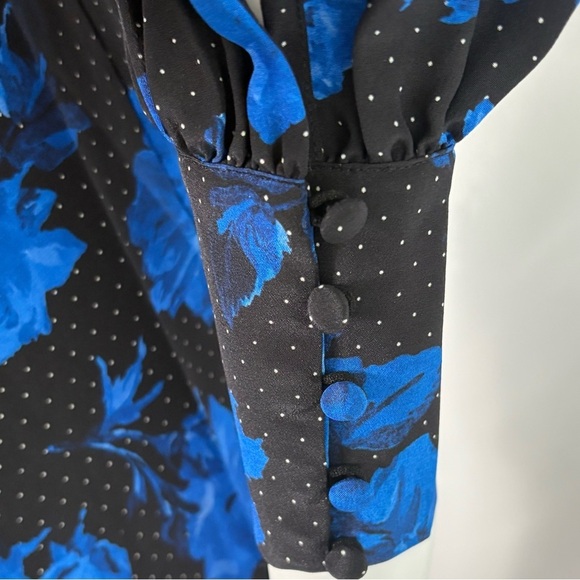 The Kooples Silk Wrap Dress NWT | Size small | Black & Blue Floral - Picture 7 of 14